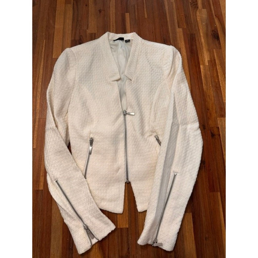 a.n.a A New Approach Cream Tweed Moto Jacket Full Zip Zipper Cuffs Small